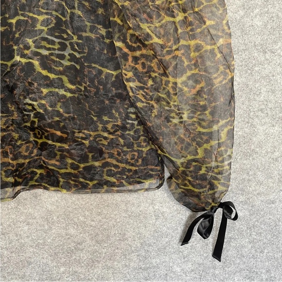 TOPSHOP Organza Blouse Size UK 12 Womens Animal Leopard Print Backless Bow Tie - Picture 4 of 9
